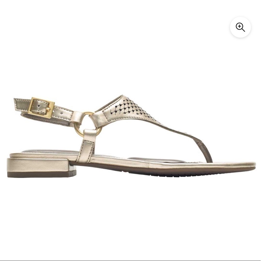 Rockport | Total Motion Zosia Thong Sandals In Gold Leather Size 7 NEW - Picture 13 of 13